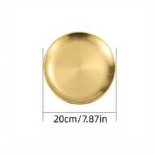 1 pièce Plateau de dessert et de café en acier inoxydable doré, assiette pour nourriture occidentale, assiette à pizza, assiette de service, convient pour les aliments, le café, le petit-déjeuner, le thé. Plateau alimentaire de couleur dorée. Plateau de décoration pour anniversaire, mois de la fierté, Thanksgiving, Halloween, Pâques, fournitures de fête de Noël (doré)