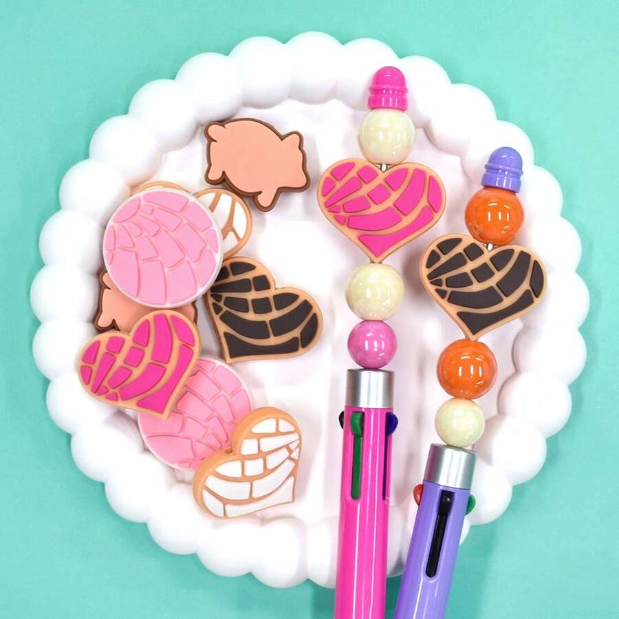 Set de 10 piezas de cuentas focales de pan mexicano con forma de corazón concha para manualidades y decoración de bolígrafos de plástico