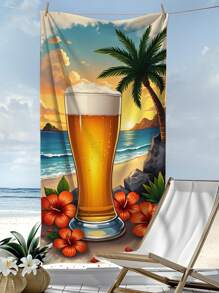 1pc Beach Sunset Beer Printed Ultra-Soft Microfiber Beach Towel, Extra Large Beach/Bath Towel With Colorful Graffiti Design For Outdoor Beach Mat, Yoga Mat, Bathroom Accessories, Quick-Dry 250gsm For Swimming, Gym, Yoga, Outdoor, Camping Travel Essentials Travel Accessories Beach Essentials