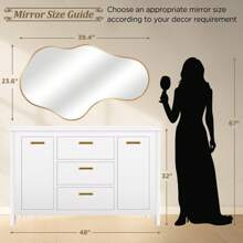 Irregular Wall Mirror Aluminum Alloy Frame Asymmetric Mirror Suspension Mirror Bedroom Dressing Room Cloakroom Living Room Bathroom Home Decor Back To School Room Decor School Supplies
