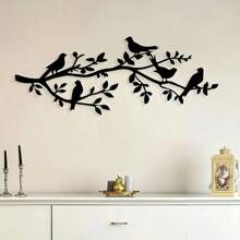 [Rustic Metal Bird Wall Art] Original Graphic Black Bird Branch Sculpture - Rustic Metal Bird Wall Art For Farmhouse Style Wall Decor