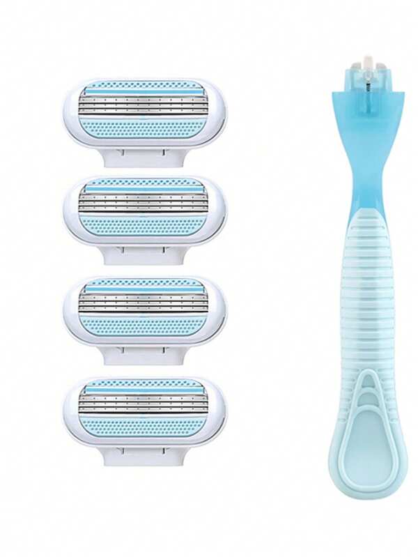 Barbeador Feminino de 3 Camadas, Lâmina de Remoção Manual de Pelos do Corpo com Lâminas Substituíveis e Suporte