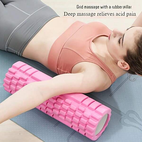 1 rolo de espuma EVA para ioga, com sulcos piramidais texturizados para massagem profunda nos tecidos, rolo de espuma de alta densidade. Portátil e durável, para relaxamento muscular, treino de ioga, condicionamento físico em ambientes fechados - ideal para exercícios de costas e pernas, design macio e flexível, aumentando a flexibilidade | Superfície texturizada | Macia e flexível