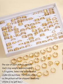 6/12/16/24pcs Set Stainless Steel Gold Tone 3D Pattern Mixed High Quality Ring Set - Yellow Gold - View 3