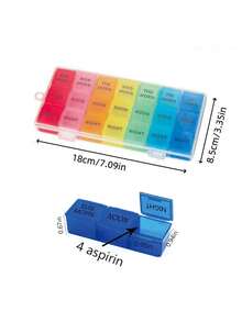 1pc 21 Compartment Colorful Pill Organizer Box, 1pc 14 Compartment Blue & Purple Pill Organizer Box - Portable, Large Capacity Pill Box, Durable Plastic, Easy To Use With Date And Time Labels - Great For Daily Medication Management - Multicolor - View 4