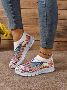 New Mesh Graffiti Print Slip-On Sneakers For Plus Size Women, Lightweight Breathable Colorful Casual Sport Shoes