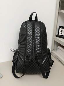 Fashionable Minimalist Black Plaid Functional Backpack For Women - Multicolor - View 3