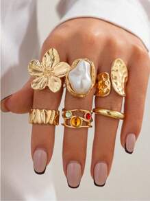 Set de 6 anillos punk para mujeres, set de anillos geométricos vintage, regalos de joyería personalizada que combinan con atuendos diarios y accesorios para fiestas