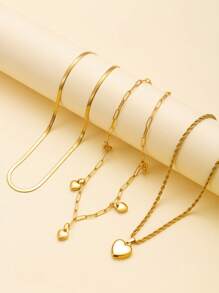 3 Peças Conjunto de Colar Gargantilha com Pingente de Coração Elegante e da Moda, Elementos em Aço Inoxidável Banhados a Ouro 18k, Adequado para Uso Diário, Encontros, Casamento, Noivado, Feriados, Presente Exquisito de Jóias, Presente para o Dia das Mães
