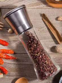 1pc Stainless Steel Black Pepper Grinder, Manual Home Use Spice Grinder Bottle For Black Sesame, Chili Flakes, Sea Salt