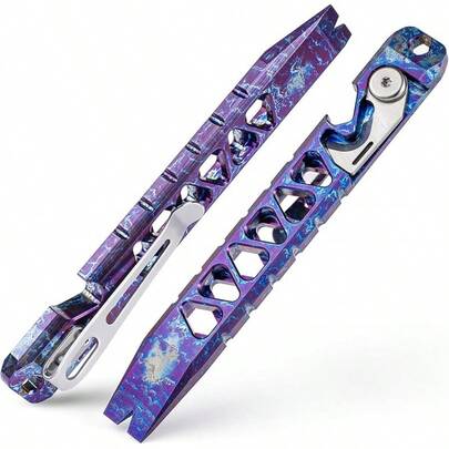 チタンEDC Pryバー,グレーキーチェーンPry Barマルチツール栓抜き付き,ポケット小さなクローバー男性用屋外