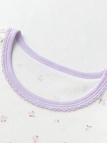 mini bala Girls' Skin-Friendly Pajama Set Summer New Baby Soft Elastic Sweet Breathable Home Suit - White Purple - View 6