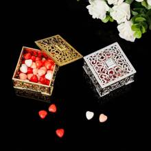 12 cajas cuadradas huecas doradas de caramelos, cajas de almacenamiento, cajas para caramelos de boda con recuerdos, adecuadas para bodas, San Valentín, reuniones festivas, artículos para fiestas