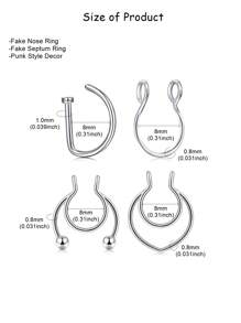 4 pièces Style punk Faux piercing Faux anneau de nez Septum sans perçage Pince à nez Rock HipHoop Bijou de corps en acier inoxydable de mode