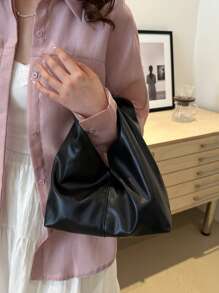 Bolso de hombro de piel sintética (PU) de unicolor y estilo versátil y a la moda, bolso baguette pequeño y minimalista casual para mujeres