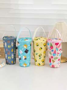 1 件便携式隔热奶茶杯套 - 防水牛津布，可爱动物和水果图案，配有方便携带的挂绳，非常适合旅行和日常使用 - 彩色 - 查看 9