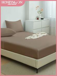 1 pieza Sábana ajustada de unicolor, protector de colchón, funda de colchón, diseño de bolsillo profundo, suave y transpirable, se ajusta a varios tamaños de cama - Individual, Doble, Queen, King