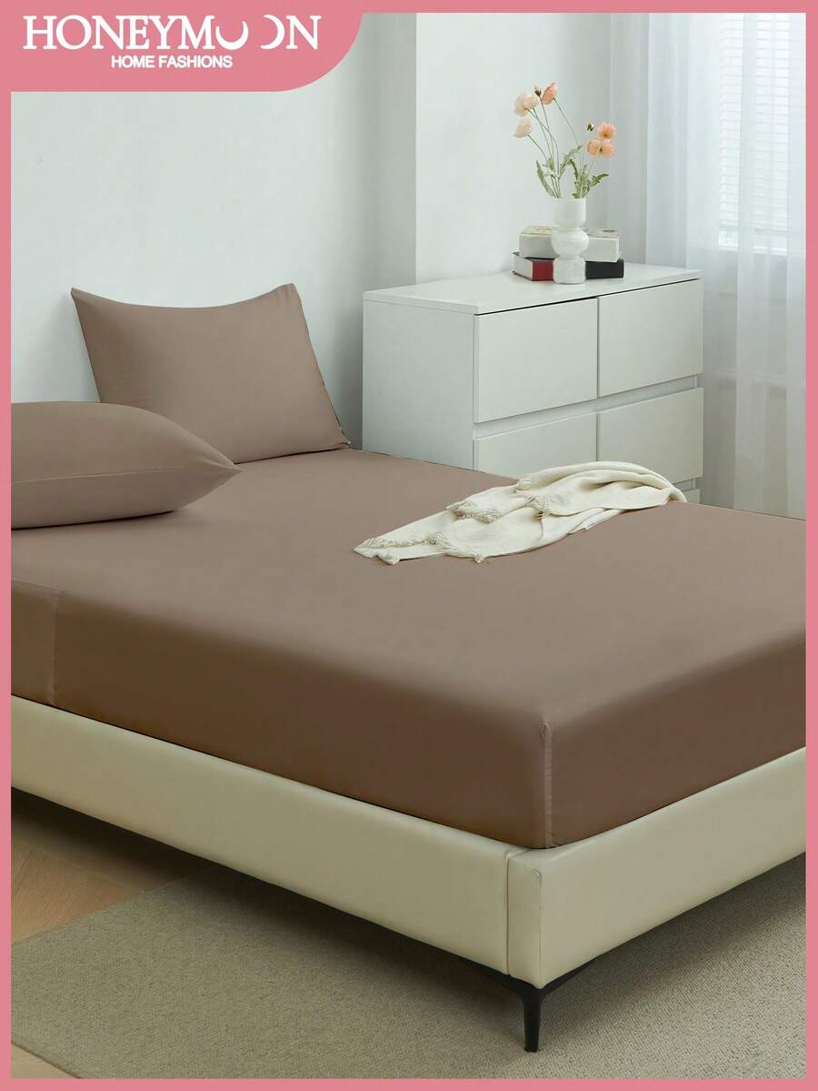 1 pieza Sábana ajustada de unicolor, protector de colchón, funda de colchón, diseño de bolsillo profundo, suave y transpirable, se ajusta a varios tamaños de cama - Individual, Doble, Queen, King