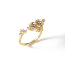 9pcs Delicate Sparkling Copper Electroplated 18K Gold Cubic Zirconia Colorful Geometric Heart Shaped Ring Set, Women Stacking Rings, Knuckle Rings, Daily Jewelry, Gift For Friends