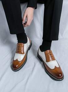 Men's Formal Dress Shoes, Vintage-Style Patchwork Oxfords, Casual Formal Wear Shoes, Suitable For Weddings And Photography Shoots