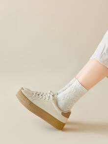 5 Pairs White Girls Lolita Ballet Style Ruffle Edge Mid-Calf Socks, Sweet Casual Breathable For Matching With Ballet Flats - Multicolor - View 7