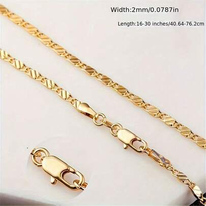 Elegant Golden-Tone 2mm Flat Chain Necklace - Perfect Gift For Christmas & Birthdays, Fashionable Design