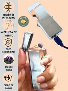 Encendedor recargable USB, cómo de llevar a picnics, acampadas. encendedor eléctrico recargable USB en 4 diferentes colores, ideal para llevarlo a todos lados, viene en su caja; ideal para regalar - Plata - Ver 3