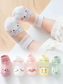 5 Pairs Cartoon Animal Theme Pattern Mesh Kids Short Socks, Lightweight Summer - Multicolor - View 1