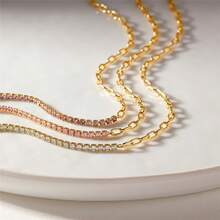 VKHK 1pc Luxury 18K Gold Plated Stainless Steel Colorful Zirconia Decorated Chain Necklace, Suitable For Women Daily And Wedding Wear As Gift - Necklace - View 4