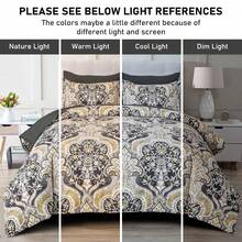 7 Pieces Paisley Comforter Set Queen King Bed In A Bag Comforter, Black And Gold Boho Paisley Pattern Bedding Soft Microfiber Queen Size Comforter With Sheet & Pillowcase,Wedding Items,Valentines Day Home Bed Room Decor,Easter Gifts,All Season - Black and Gold - 查看 7