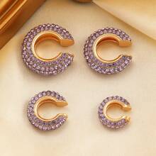 4pcs/8pcs Punk Hip-Hop Copper Inlaid Zirconia C-Shaped Clip-On Earrings Set, Simple & Stylish Jewelry For Women, Versatile Daily Wear