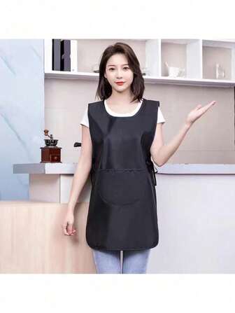 Grembiule da cucina per uso domestico, in materiale in poliestere, corto con collo appeso, di colore unito con tasca