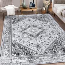 Tappeti lavabili, tappeti boho per ingresso, tappeti vintage lavabili a medaglione, zerbino antiscivolo a pelo corto per l'arredamento della casa, per interni ed esterni, ingresso anteriore, cucina, bagno - Grigio - Visualizzare 7