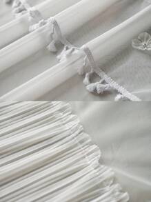 2pcs "Encounter Tenderness! Lace Curtain Covers Window, Infuses Kitchen With Dreamy Ambience, Displaying Elegant Living Aesthetics" Nordic Romantic Style, 100% Polyester Material, Rod Pocket Design, Suitable For Bedroom, Living Room, Kitchen, Balcony