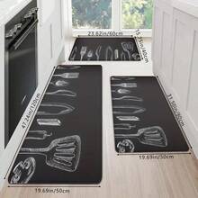 1pc Simple & Versatile Cutlery Printed High-Rebound Water Absorption Anti-Slip Kitchen Decor Mat, Suitable For Dining Room, Kitchen, Entryway And More - Multicolor - View 6