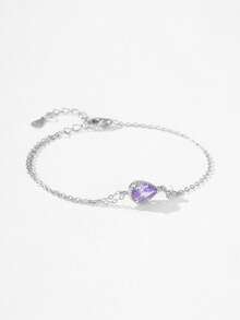 1pc 925 Sterling Silver Charming Pear Shape Lavender Zirconia Bracelet For Women Fine Jewelry Fashion Wedding Gift - Silver - View 2