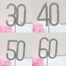 1 pieza Decoración para pastel de cumpleaños con cristal rhinestone para fiesta de boda y aniversario - plata - Ver 6