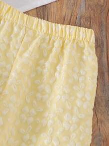 2pcs/Set Young Girl' Jacquard Sleeveless Camisole And Pants Sets, Summer