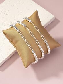 3pcs/set Fashionable Geometric Decor Beaded Bracelet For Women For Daily Decoration - Yellow Gold - View 8