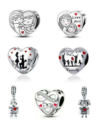 1 Pc Family View Series Love Mom Love Dad And Sister Friendship And Family Happiness Beaded Accessories, Suitable For Bracelet Necklace DIY Jewelry Mother's Day Valentine's Day Often Jewelry Gifts