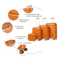 4-Piece Suitcase Set 14/20/24/28 Inches, Cosmetic Case, Hand Luggage & Check-In Suitcase Made Of PP With TSA Lock, 4 Wheels, Lightweight, Quiet, Hard Shell, Ideal For Travel, Vacation, Study, Dorm Life And As A Gift For Men And Women - 橘色 - 查看 7