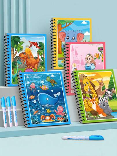 Cuaderno mágico de dibujo con agua para niños: Cuaderno de dibujo hecho a mano para garabatear repetidamente con agua, libro de pintura a color, juguete de libro de imágenes, adecuado para niños de 3 a 5 años, educación y aprendizaje, juguete de viaje con bolígrafo, regalo de cumpleaños para niños, de vuelta a la escuela