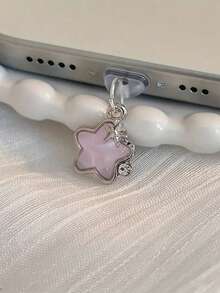 1 Stück Metall Strass Schleife Anhänger/Ladeanschluss Staubschutz/Dekoratives Accessoire, kompatibel mit iPhone/Typ-C/Android Anschlüssen - Rosa fünfzackiger Stern - Übersicht 2