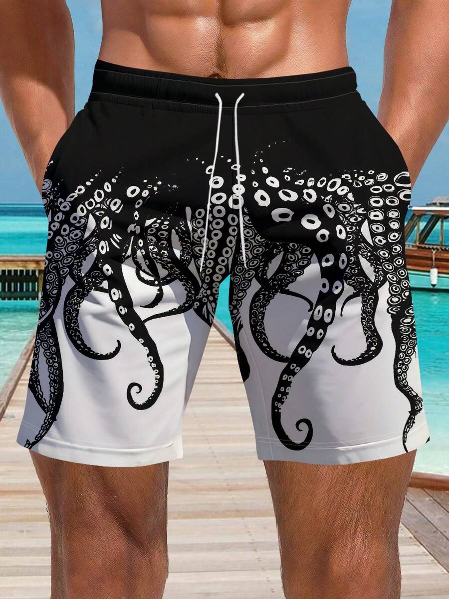 Shorts de playa de verano para hombre con estampado 3D de pulpo, hawaianos