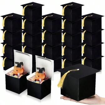 20pcs/30pcs/50pcs Graduation Cap Candy Gift Box, Congratulatory Graduation Ceremony Party Cookies, Chocolates Gift Box With Golden Tassels, Graduation Tabletop Decor, Graduation Party Favor, Christmas Square Small Paper Box, Candy Box, Handmade Product Packaging Box, Handmade Cookies, Candle, Chocolate Gift Box, Valentine's Day