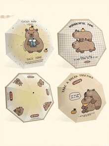 1PC Cute Capybara Cartoon Folding Umbrella - 8-Rib, Waterproof & Windproof, Durable Compact Design For Men & Women - Ideal For Rainy Days, Travel & Outdoor Adventures, Cute Umbrella