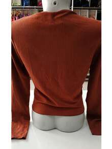 Women's Cropped Ribbed Blouse With Neckline And Long Sleeve In Earthy Tones Winter Fashion Simple Casual With Knot - Bronze - View 3