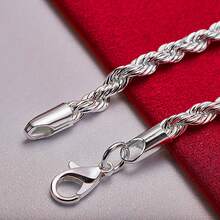 925 纯银镀层扭曲经典手链，银色，是男女日常佩戴的时尚配饰。 - 銀色 - 查看 5