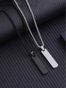 1pc Minimalist Stainless Steel Solid Rectangular Geometry Pendant Necklace For Men, Couple Jewelry - Multicolor - View 7