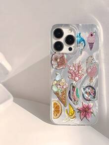 1pc Pink Sweet Planet & Ice Cream Pattern Waterproof Anti-Fingerprint Anti-Scratch Transparent IMD Smooth Soft Glossy Phone Case Compatible With Apple 16/16 Plus/16 Pro/16 Pro Max Shockproof Anti-Fall - Multicolor - View 1